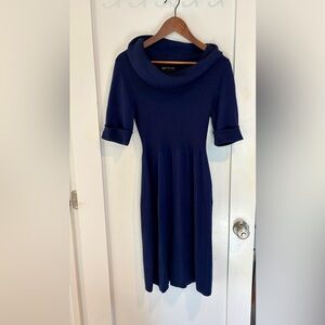 Jones New York Navy Ribbed Cowl Neck Sweater Dress Fit & Flare Sz S